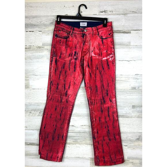 Jr-S.Com Misses 11/12 Vintage Y2K Red Blue Low Rise Straight Leg Zip Jeans - Picture 1 of 6
